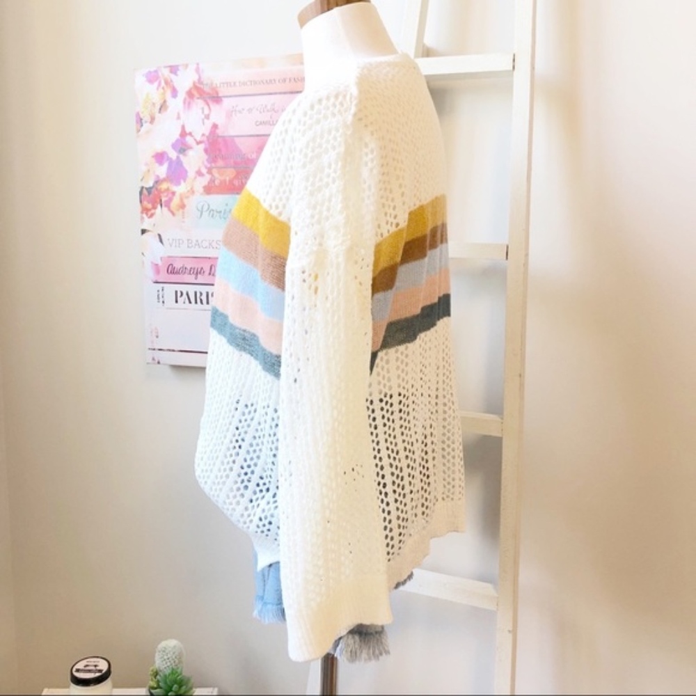Boutique ColorBlock Relaxed Fishnet Knit Sweater - Picture 5 of 6